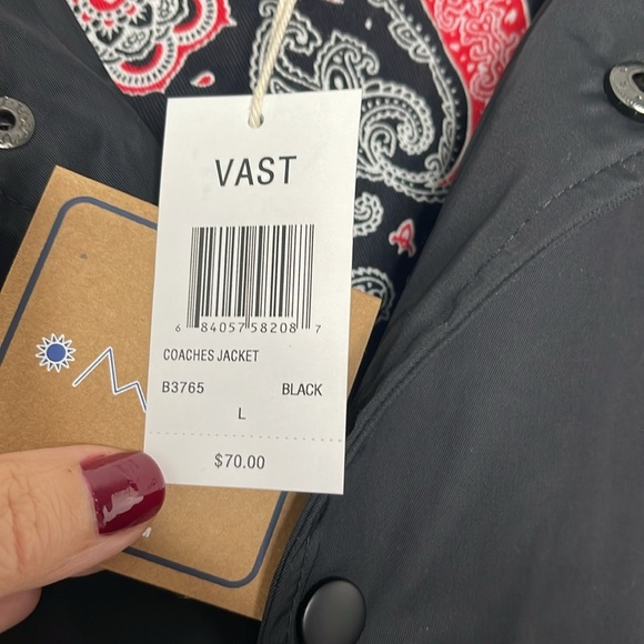 Vast Life Global Black Waterproof Snap Closure Coaches Jacket Men's Large New - Picture 4 of 9